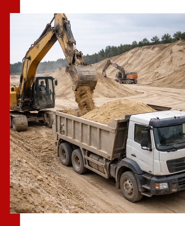 Доставка карьерного песка с самосвалами и разгрузкой в Тамбове