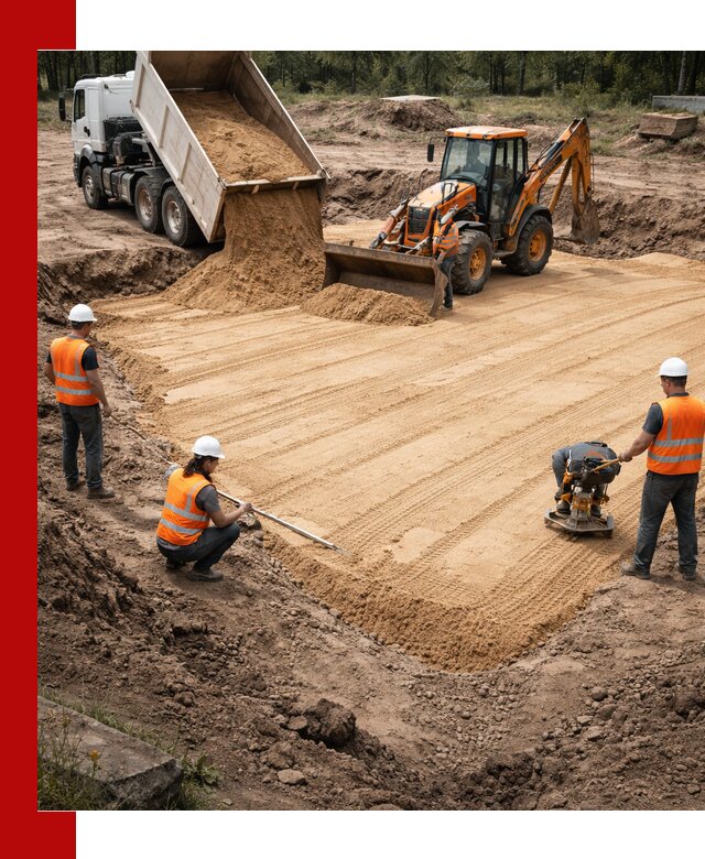 Устройство песчаной подушки для фундаментов и дорог в Тамбове